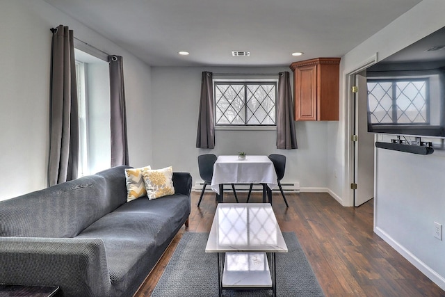 3360 Rte 940, Mount Pocono, PA 18344 - living room with baseboards, dark wood-style flooring, recessed lighting, and visible vents
