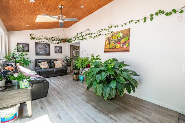 1555 Longleaf Dr, Effort, PA 18330 - living room featuring a ceiling fan, vaulted ceiling, wood finished floors, wooden ceiling, and recessed lighting
