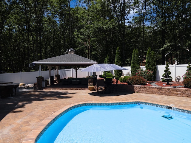 1555 Longleaf Dr, Effort, PA 18330 - view of swimming pool with a gazebo, a patio, a fenced backyard, and outdoor lounge area