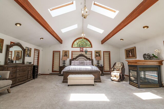 1555 Longleaf Dr, Effort, PA 18330 - carpeted bedroom with a skylight and a multi sided fireplace