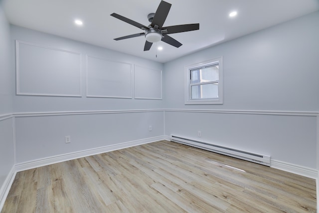 3109 Snowden Dr, Bushkill, PA 18324 - unfurnished room with baseboard heating, wood finished floors, ceiling fan, and recessed lighting