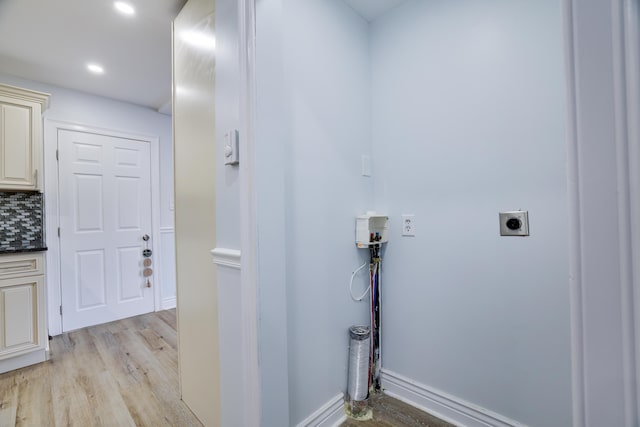 3109 Snowden Dr, Bushkill, PA 18324 - laundry area with hookup for an electric dryer, washer hookup, light wood-style flooring, and recessed lighting