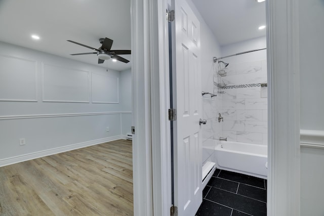 3109 Snowden Dr, Bushkill, PA 18324 - bathroom with a ceiling fan,  shower combination, and recessed lighting
