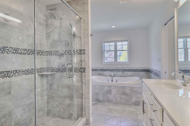 301 Reagan Dr, East Stroudsburg, PA 18301 - bathroom featuring vanity, a bath, and a stall shower
