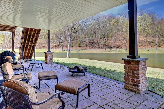 301 Reagan Dr, East Stroudsburg, PA 18301 - view of patio / terrace with a water view and stairway