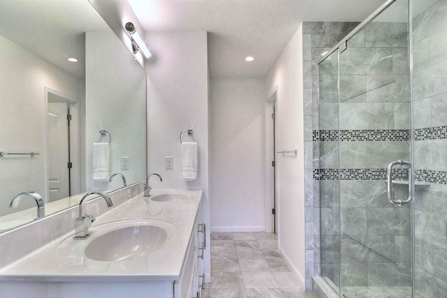 301 Reagan Dr, East Stroudsburg, PA 18301 - full bath featuring double vanity, recessed lighting, a shower stall, and a sink