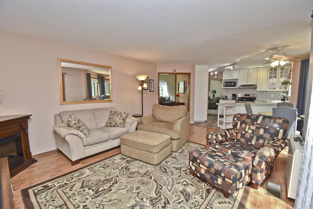 122 Mcmichaels Ct, Stroudsburg, PA 18360 - living area with light wood-style flooring, a fireplace, and ceiling fan