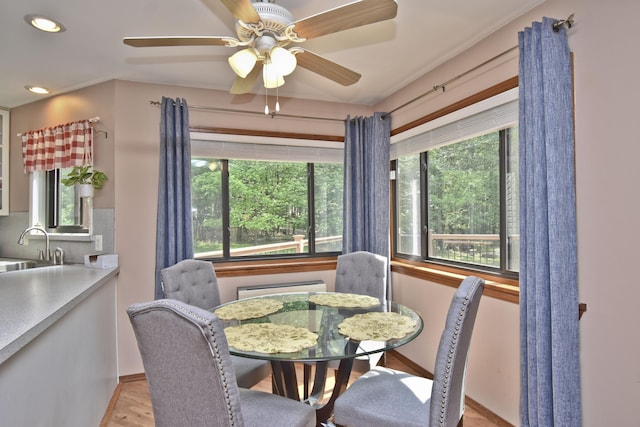 122 Mcmichaels Ct, Stroudsburg, PA 18360 - dining space with recessed lighting, light wood-style floors, and a ceiling fan