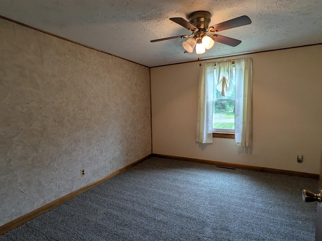 124 Sterling Valley Rd, Kunkletown, PA 18058 - spare room with carpet flooring, ceiling fan, a textured ceiling, and ornamental molding