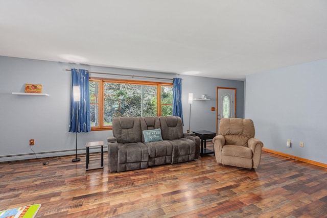 596 Chestnut St, East Stroudsburg, PA 18301 - living area featuring a baseboard heating unit, wood finished floors, and baseboards