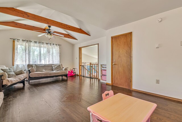217 Coach Rd, Tobyhanna, PA 18466 - living area featuring dark wood finished floors, a ceiling fan, and baseboards