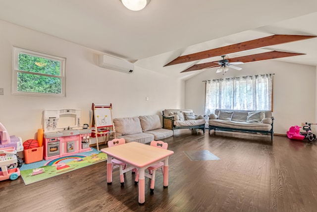 217 Coach Rd, Tobyhanna, PA 18466 - playroom with a wall mounted air conditioner, wood finished floors, and ceiling fan