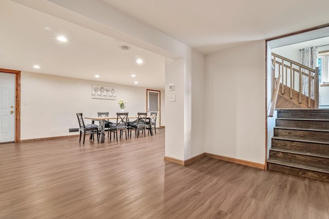 217 Coach Rd, Tobyhanna, PA 18466 - dining space with light wood-style floors, baseboards, recessed lighting, and stairs