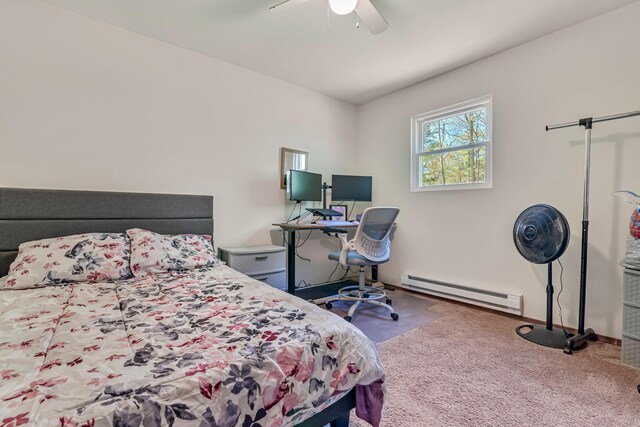 217 Coach Rd, Tobyhanna, PA 18466 - bedroom with a baseboard radiator, carpet floors, ceiling fan, and baseboards