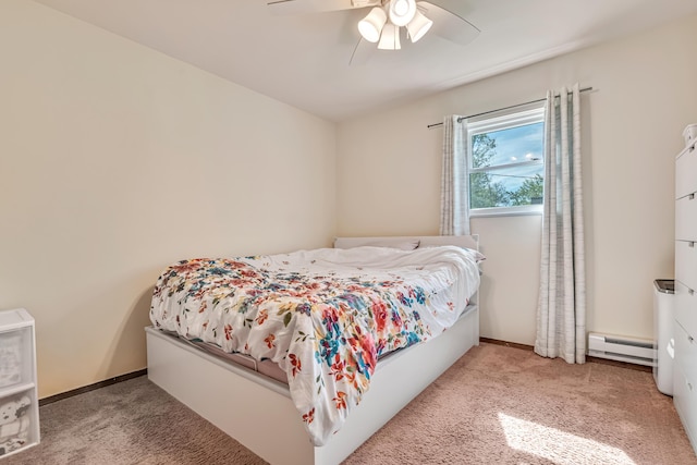 217 Coach Rd, Tobyhanna, PA 18466 - carpeted bedroom featuring a baseboard radiator, ceiling fan, and baseboards
