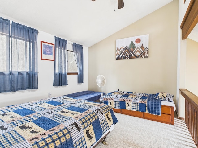 179 Choctaw Dr, Pocono Lake, PA 18347 - bedroom featuring lofted ceiling, a ceiling fan, and carpet floors