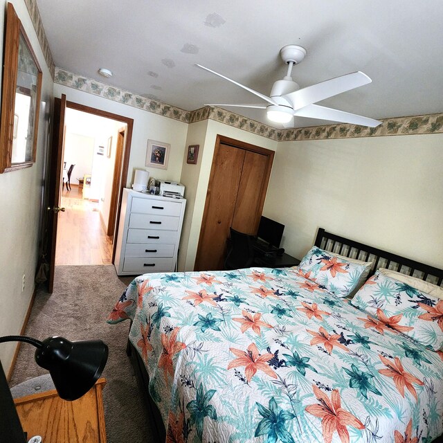 408 Sassafrass Way, Stroudsburg, PA 18360 - bedroom with carpet flooring, a ceiling fan, and a closet