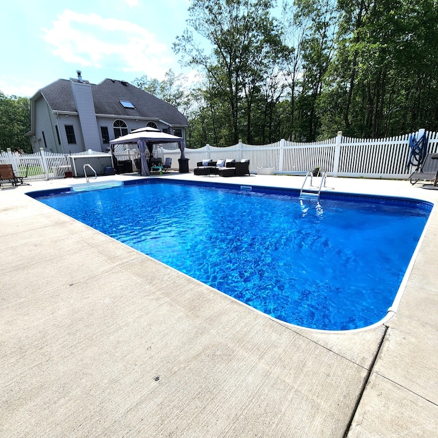 408 Sassafrass Way, Stroudsburg, PA 18360 - view of swimming pool with a gazebo, outdoor lounge area, a patio, and a fenced backyard