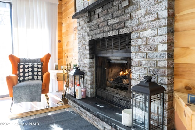 room details with a brick fireplace