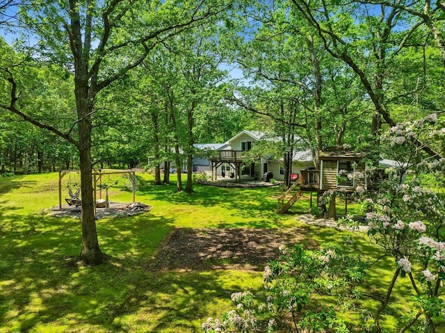 84 Deer View Dr, Jim Thorpe, PA 18229 - view of grassy yard featuring a deck and stairs