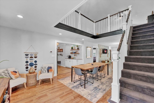 84 Deer View Dr, Jim Thorpe, PA 18229 - dining space featuring stairway, light wood finished floors, and recessed lighting