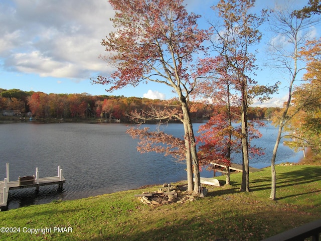 property view of water featuring a boat dock