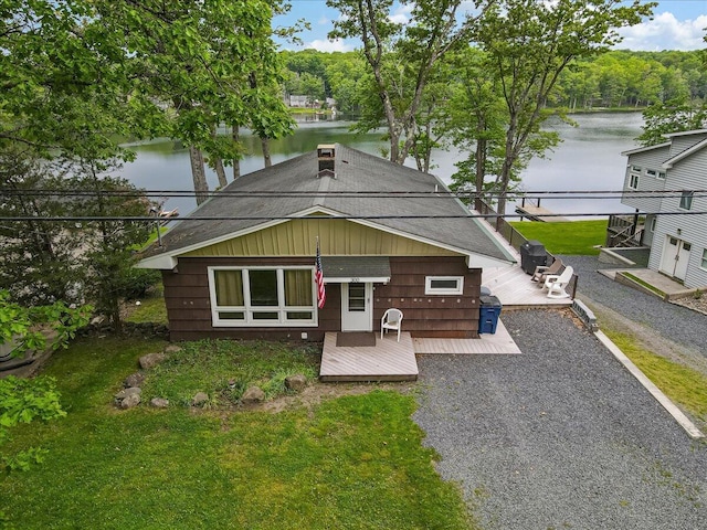 300 Indian Lake Trl, White Haven, PA 18661 - view of front of home featuring a deck with water view and roof with shingles