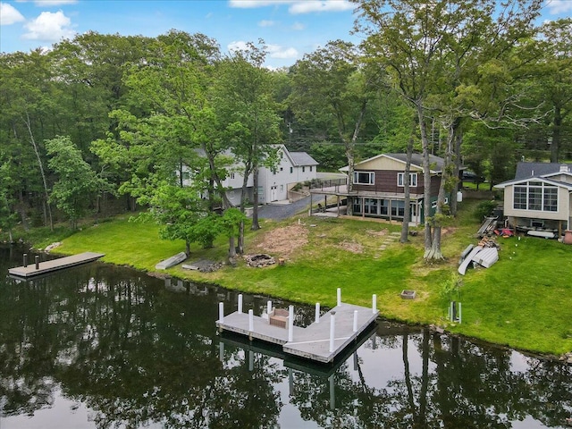 300 Indian Lake Trl, White Haven, PA 18661 - dock area with a water view, a yard, and a fire pit