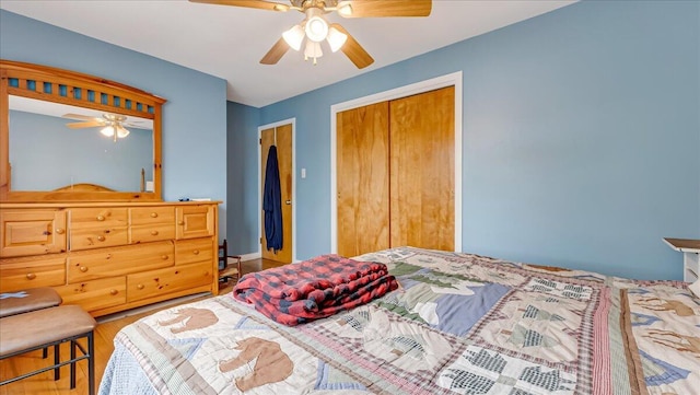300 Indian Lake Trl, White Haven, PA 18661 - bedroom with a closet, wood finished floors, and ceiling fan
