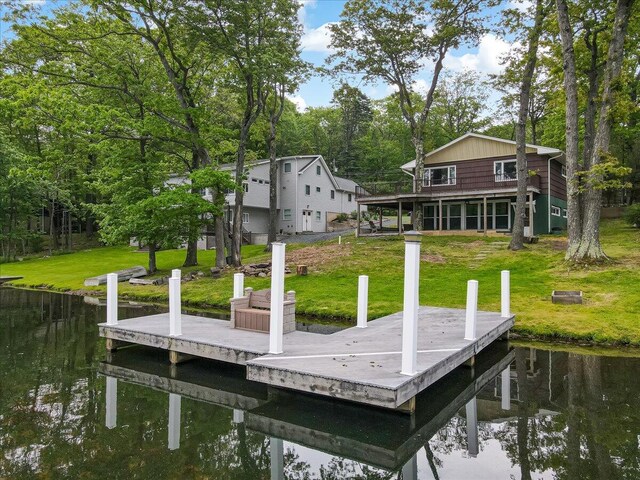 300 Indian Lake Trl, White Haven, PA 18661 - dock with a yard, a deck with water view, and view of wooded area