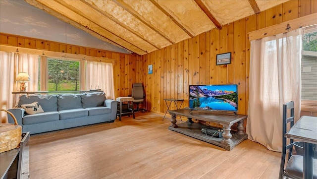 300 Indian Lake Trl, White Haven, PA 18661 - living area with lofted ceiling, wood finished floors, and wooden walls