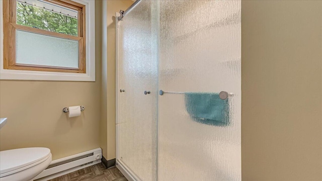 300 Indian Lake Trl, White Haven, PA 18661 - full bath featuring toilet, a baseboard radiator, a shower, and baseboards