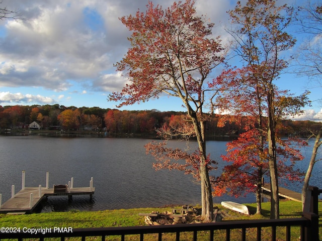 dock area featuring a water view