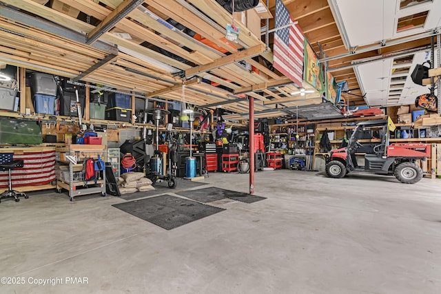 garage featuring a workshop area