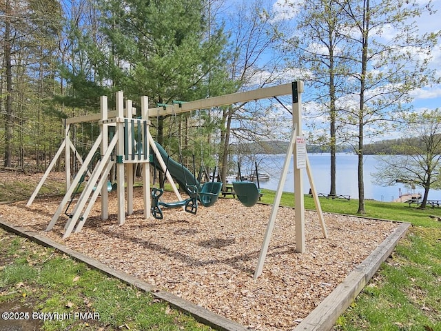 community play area with a water view