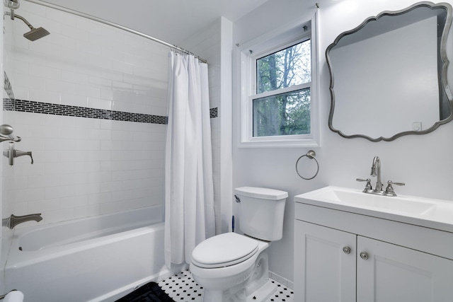 9436 Juniper Dr, Tobyhanna, PA 18466 - bathroom with vanity, shower / tub combo, and tile patterned floors