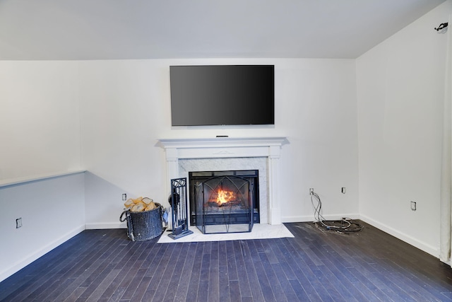9436 Juniper Dr, Tobyhanna, PA 18466 - unfurnished living room with hardwood / wood-style floors and a high end fireplace