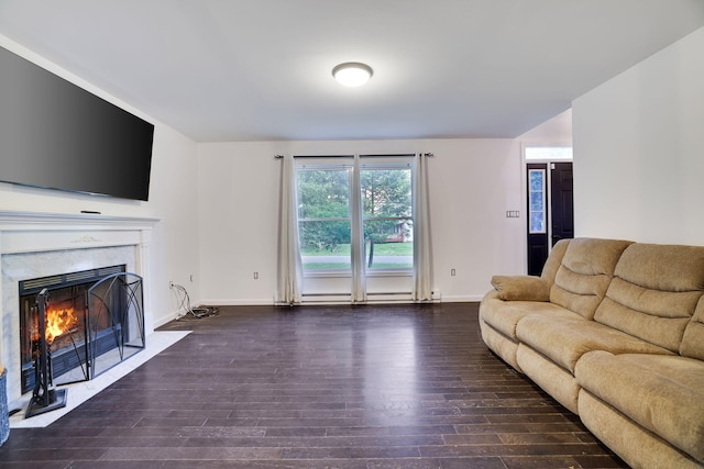 9436 Juniper Dr, Tobyhanna, PA 18466 - living area featuring a premium fireplace and wood-type flooring
