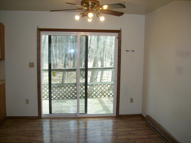 1166 Hunters Woods Dr, East Stroudsburg, PA 18301 - doorway to outside with baseboards, a ceiling fan, and wood finished floors