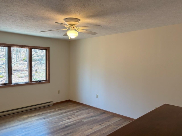 113 Mountainside Dr, Gouldsboro, PA 18424 - empty room featuring light wood-type flooring, baseboards, a textured ceiling, baseboard heating, and ceiling fan