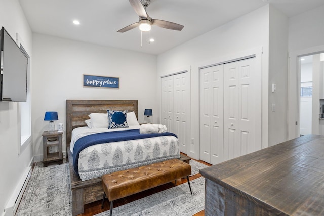 22 Petrarch Trl, Albrightsville, PA 18210 - bedroom featuring multiple closets, recessed lighting, wood finished floors, and baseboard heating