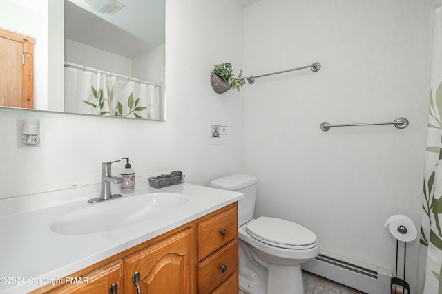 151 S Lake Dr, Lake Harmony, PA 18624 - full bathroom featuring toilet, visible vents, a baseboard heating unit, and vanity