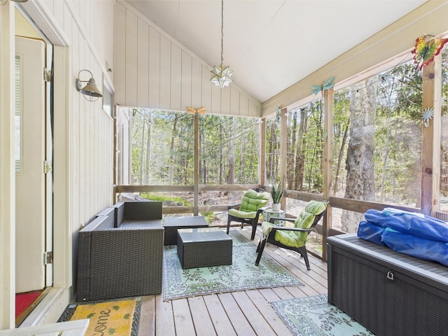 5541 Fox Rd, Pocono Pines, PA 18350 - sunroom with an outdoor hangout area, lofted ceiling, and plenty of natural light