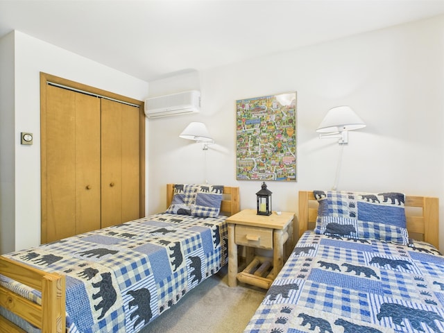 5541 Fox Rd, Pocono Pines, PA 18350 - carpeted bedroom with a wall mounted air conditioner and a closet