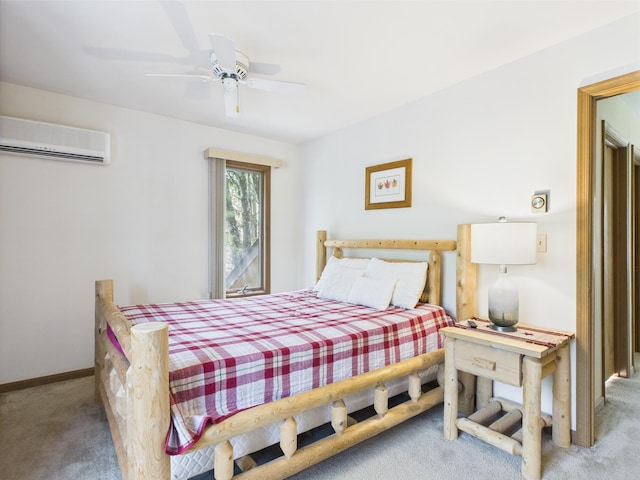 5541 Fox Rd, Pocono Pines, PA 18350 - carpeted bedroom with a wall unit AC, a ceiling fan, and baseboards