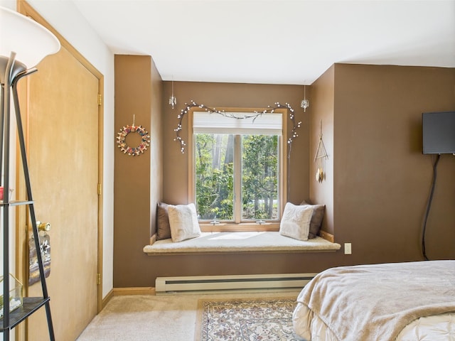 5541 Fox Rd, Pocono Pines, PA 18350 - bedroom with a baseboard heating unit, carpet, and baseboards