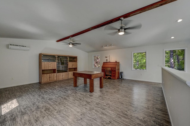 210 Egret Way E, Stroudsburg, PA 18302 - game room featuring a wall mounted AC, ceiling fan, baseboards, wood finished floors, and recessed lighting