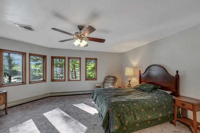 210 Egret Way E, Stroudsburg, PA 18302 - bedroom with carpet floors, a ceiling fan, and a baseboard radiator