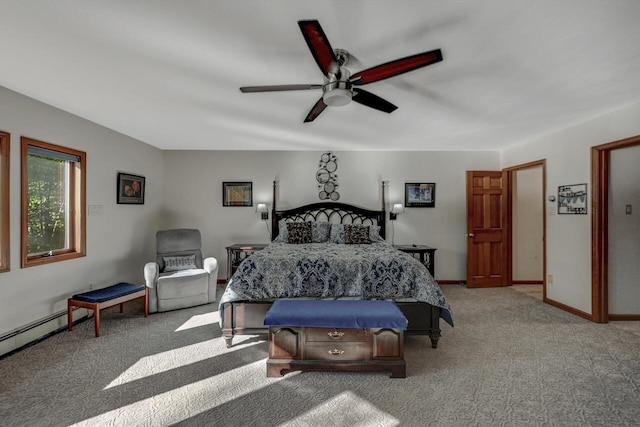 210 Egret Way E, Stroudsburg, PA 18302 - carpeted bedroom featuring baseboard heating, ceiling fan, and baseboards