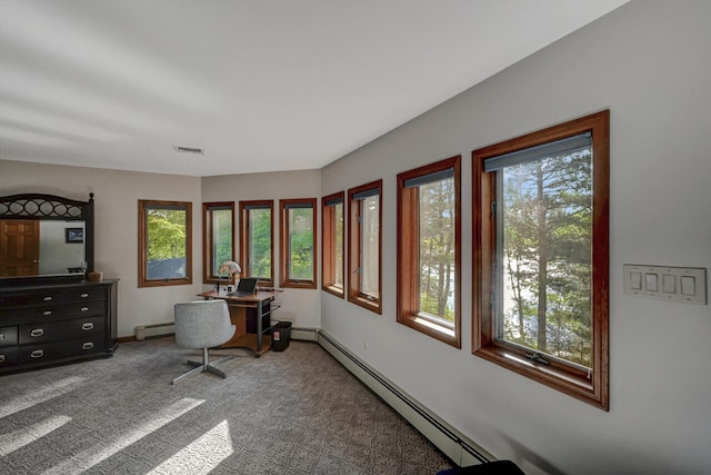 210 Egret Way E, Stroudsburg, PA 18302 - carpeted home office with a baseboard heating unit and baseboards